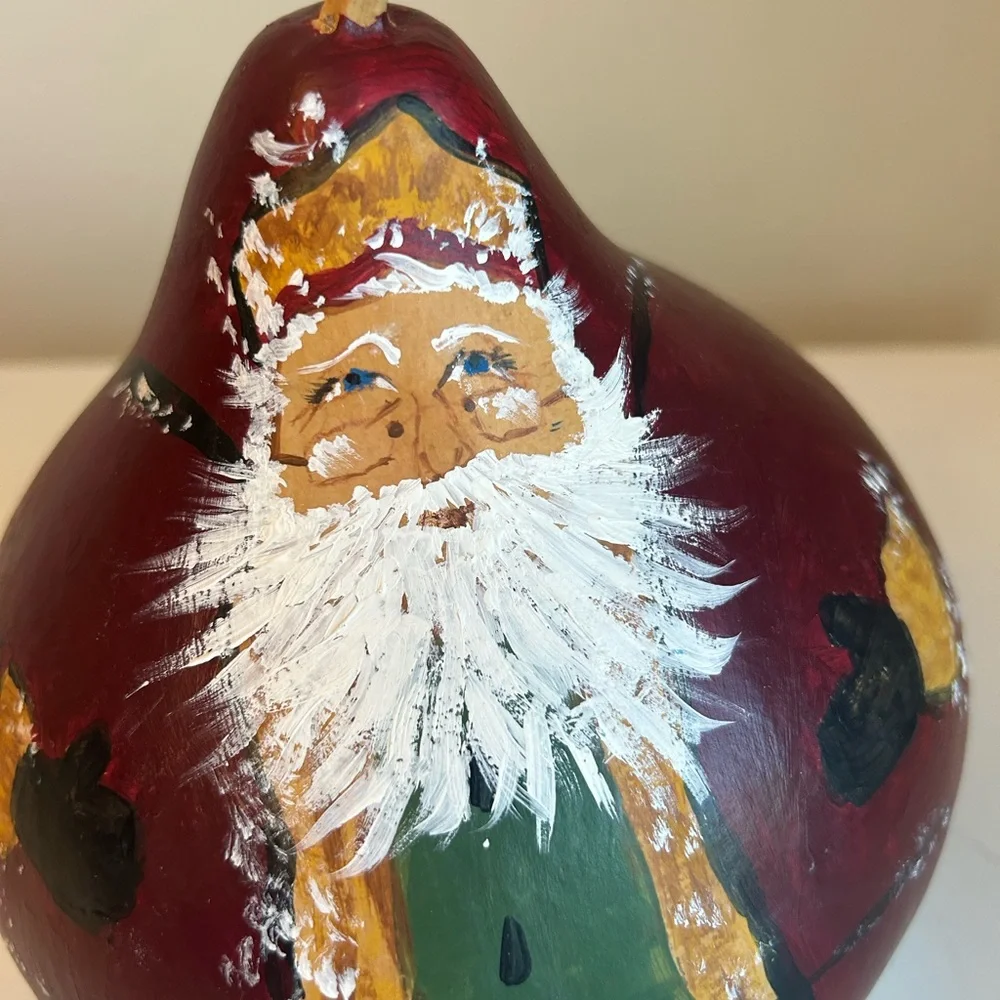 Santa Claus Gourd Hand‎ Painted 8” Christmas Folk Art Primitive Rustic Cin Land